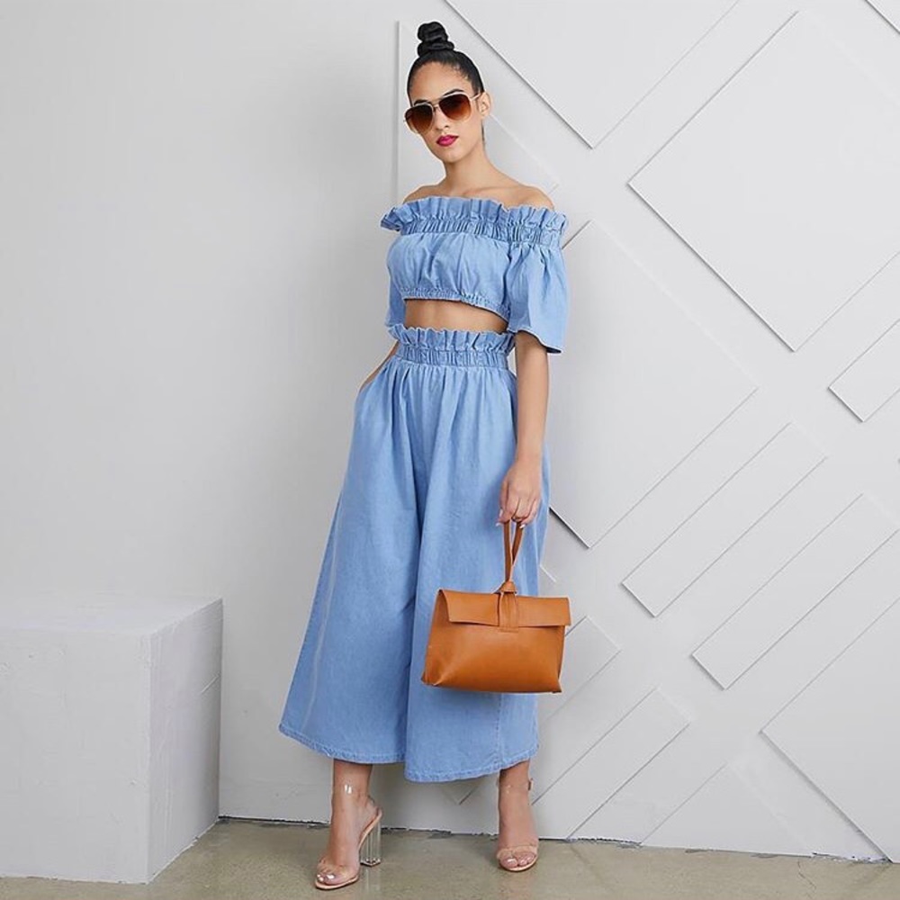 Two piece denim pants set